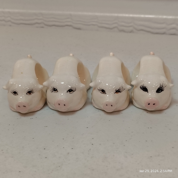 Source Unknown Other - Ceramic Pig Napkin Ring Holders Set of 4 Country House Cottage Vintage WHITE